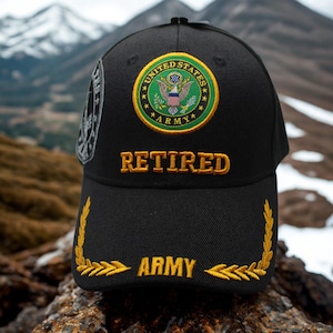 Retired U.S. Army Hat – Officially Licensed Black Cap with Embroidered Army Logo – Veteran Gift. US Army Baseball Hat. Army Hat