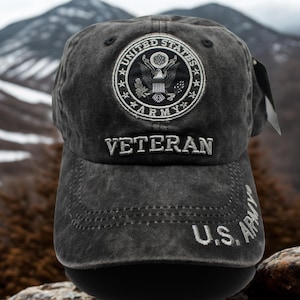 Veteran U.S. Army Hat – Officially Licensed Washed Black Cap with Embroidered Army – Veteran Gift. US Army Baseball Hat. US Army Veteran Hat