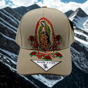 Our Lady of Guadalupe Hat – Brown Christian Cap – Gorra Virgen de Guadalupe – Religious Gift. Virgen de Guadalupe Embroidered Baseball Hat