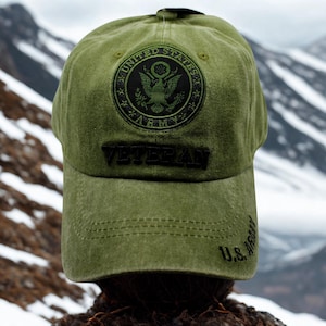 U.S. Army Veteran Hat – Officially Licensed Washed Green Cap with Embroidered Army – Veteran Gift. US Army Baseball Hat. US Army Veteran Hat