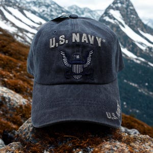 U.S. Navy Hat – Washed Blue Baseball Cap. Embroidered Navy Eagle. Adjustable Navy Hat. US Navy Hat. USN Hat. Officially Licensed Navy hat