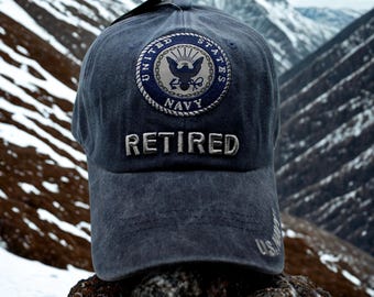 U.S. Navy Retired Hat – Washed Blue Baseball Cap. Embroidered Adjustable Navy Retired Hat. US Navy Hat. Officially Licensed Navy Retired hat