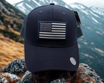 Patriotic Trucker Hat. USA Flag Patch Cap. Mesh Back American Hat. Adjustable Snapback Cap. Outdoor Hat. Veteran Gift. USA Hat. USA Blue Cap