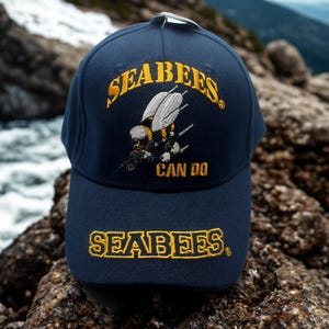 U.S. Navy Seabees Hat – Blue Navy Baseball Cap – Officially Licensed US Navy “Can Do” Military Hat. US Navy Hat. USN Hat. Seabees Hat