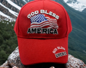 God Bless America Hat. Embroidered USA Flag Baseball Cap. Patriotic American Pride Hat. Military Veteran Red Hat. Veteran Gift. Veteran Hat
