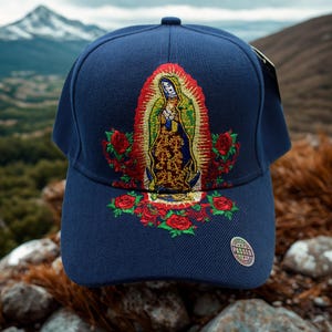 Our Lady of Guadalupe Hat – Blue Christian Cap – Gorra Virgen de Guadalupe – Religious Gift. Virgen de Guadalupe Embroidered Baseball Hat