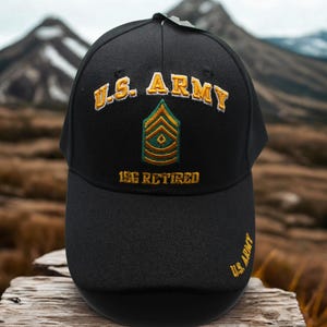 U.S. Army 1SG Retired Hat – First Sergeant Retired Hat – Black Embroidered 1SG Veteran Cap. Army Hat. US Army Baseball Hat. Army Retired Hat