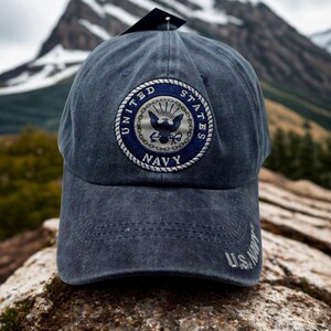 U.S. Navy Hat – Washed Blue Baseball Cap. Embroidered Navy Logo. Adjustable Navy Vet Hat. US Navy Hat. USN Hat. Officially Licensed Navy hat