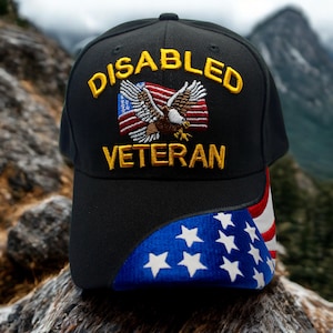 Disabled Veteran Hat. Disabled Veteran With American Flag Black Cap. Veteran Hat. Army Veteran Hat. Retired Hat. Disabled Veteran With Eagle