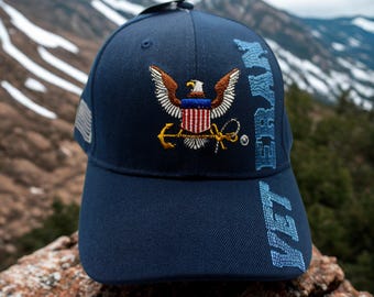 アメリカ海軍キャップ、ネイビーブルーの帽子、刺繍入りのエンブレムと