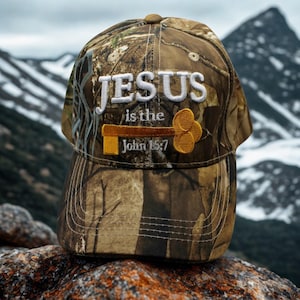 Jesus Is the Key Hat – John 15:7 Camo Christian Cap – Religious Embroidered Baseball Hat – Unisex Faith Gift. Jesus Hat. I Love Jesus Cap