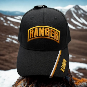 U.S. Army Ranger Hat – Officially Licensed Black Cap with Embroidered Ranger Army – Veteran Gift. US Army Baseball Hat. US Army Veteran Hat