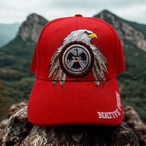 Eagle Spirit Dreamcatcher Hat. Red Embroidered Baseball Cap. Native Inspired Adjustable Outdoor Eagle Cap. Native Pride Hat. Native Cap