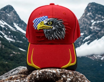 Gorra de béisbol de EE. UU. Gorra con águila calva y bandera estadounidense. Gorra patriótica bordada. Gorra de veterano. Gorra roja con la bandera de EE. UU. Gorra con águila calva. Gorra de la libertad