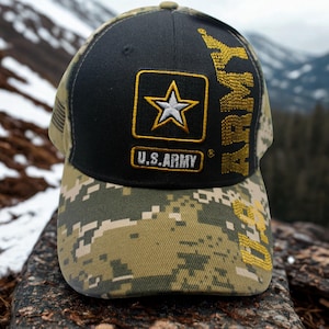 U.S Army Hat – Officially Licensed Army Cap – U.S Army Logo Cap. Army Veteran Gift. Army Camo and Black Hat. US Army Hat. Army Veteran Hat