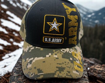 US Army Veteran Camo Baseball Hat – Embroidered USA Vet Seal – Multicam Cap A133