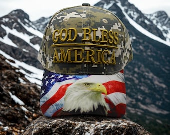 Gorra «Dios bendiga a América». Gorra de béisbol con la bandera estadounidense bordada y un águila calva. Gorra patriótica con orgullo estadounidense. Gorra de camuflaje para veteranos. Regalo para veteranos.