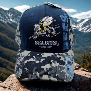 U.S. Navy Seabees Hat – Blue & Camo Baseball Cap – Officially Licensed US Navy “Can Do” Military Hat. US Navy Hat. USN Hat. Seabees Hat