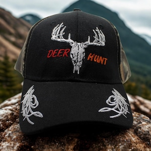 Deer Hunter Embroidered Hat. Buck Skull Hunting Cap. Deer Hat. Adjustable Camo Baseball Hat. Outdoor Sports Gift. Hunting Accessories