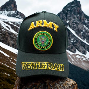 Veteran U.S. Army Hat – Officially Licensed Black Cap with Embroidered Army Emblem – Veteran Gift. US Army Baseball Hat. US Army Veteran Hat