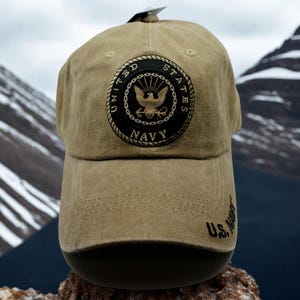 U.S. Navy Hat. Washed Brown Baseball Cap. Embroidered Navy Logo. Adjustable Navy Vet Hat. US Navy Hat. USN Hat. Officially Licensed Navy hat