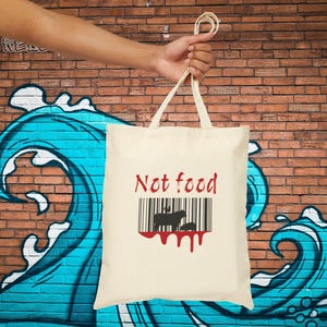 Vegan Tote Bag - No Food Barcode Design, Vegan Message Tote, Eco-Friendly Canvas Bag, Reusable Shopper for Conscious Living