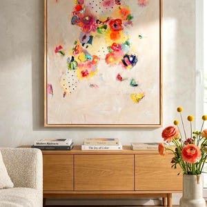 Floral Abstract Original Art 103 x 73 cm incl. shadow gap frame, natural, incl. shipping