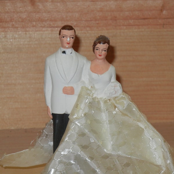 1950's Vintage Chalkware Wedding Cake Topper Couple