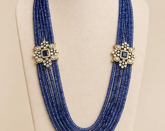 Tansanit & Moissanit Polki Halskette | 925er Silber Broschen Stil Statement Schmuck