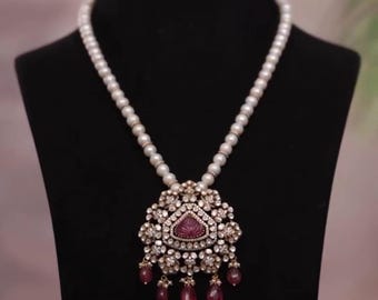 Moissanit Polki Anhänger | Süsswasserperlen | 92,5 Sterling Silber Schmuck