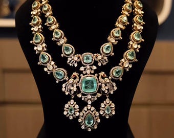 92.5 Silver Two-Layer Necklace Set | Elegant Gemstone Jewelry