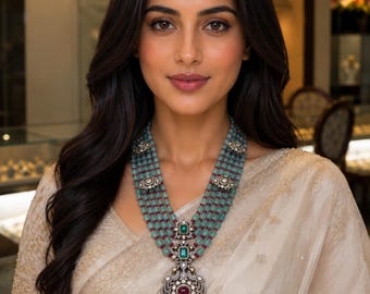 Sabyasachi inspiriert Erdbeer Smaragd Halskette | Mit 92,5 Silber gestempelt | Braut Statement Schmuck | Hochzeits-Halskette