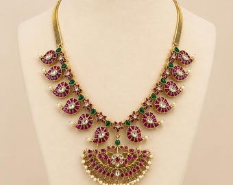 Reversible Mango Mala Halskette | Kundan | 925 Silber 24K Vergoldet Brautschmuck