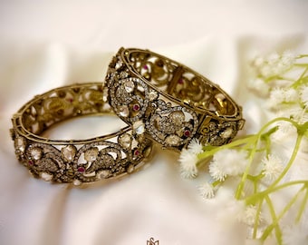 Viktorianische Diamant-Finish Armreifen | Silber 92,5 | Antiken Stil Braut Statement Schmuck
