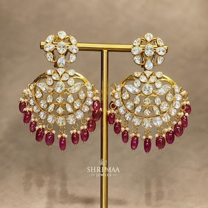 92.5 Hallmark Silver Polki Ruby Earrings | 24K Gold Plated