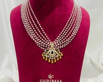 Rosa Rubin Perlenkette | Swarovski Perlen | 925er Silber Halskette