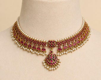 Kundan Halskette | 92,5 Silber Vergoldet | Traditioneller indischer Brautschmuck
