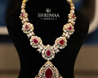 Sabyasachi inspirierte Moissanite Polki Halskette | 92,5 Silber Brautschmuck gestempelt