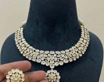 Handcrafted Moissanite Silver Necklace | 24kt Gold Plated Victorian Statement