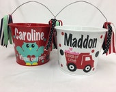 Personalized metal bucket, 5 quart, Valentine's Day, Lots of colors, designs available, Valentine's Day, birthday, gift basket