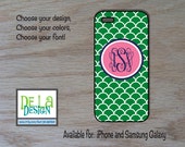 Personalized cell phone case iPhone 4, 5, 6 or Samsung Galaxy 3, 4, 5, white or black rubber case, name or monogram, choose colors, patterns