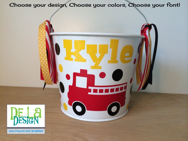 Personalized Easter basket 5 quart metal bucket Fire truck Etsy
