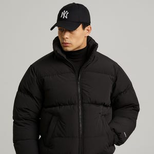 Men’s Black Puffer Jacket | Minimalist Winter Puffer with High Collar & Quilted Design | Warm Casual Outerwear by The Zaq Studio