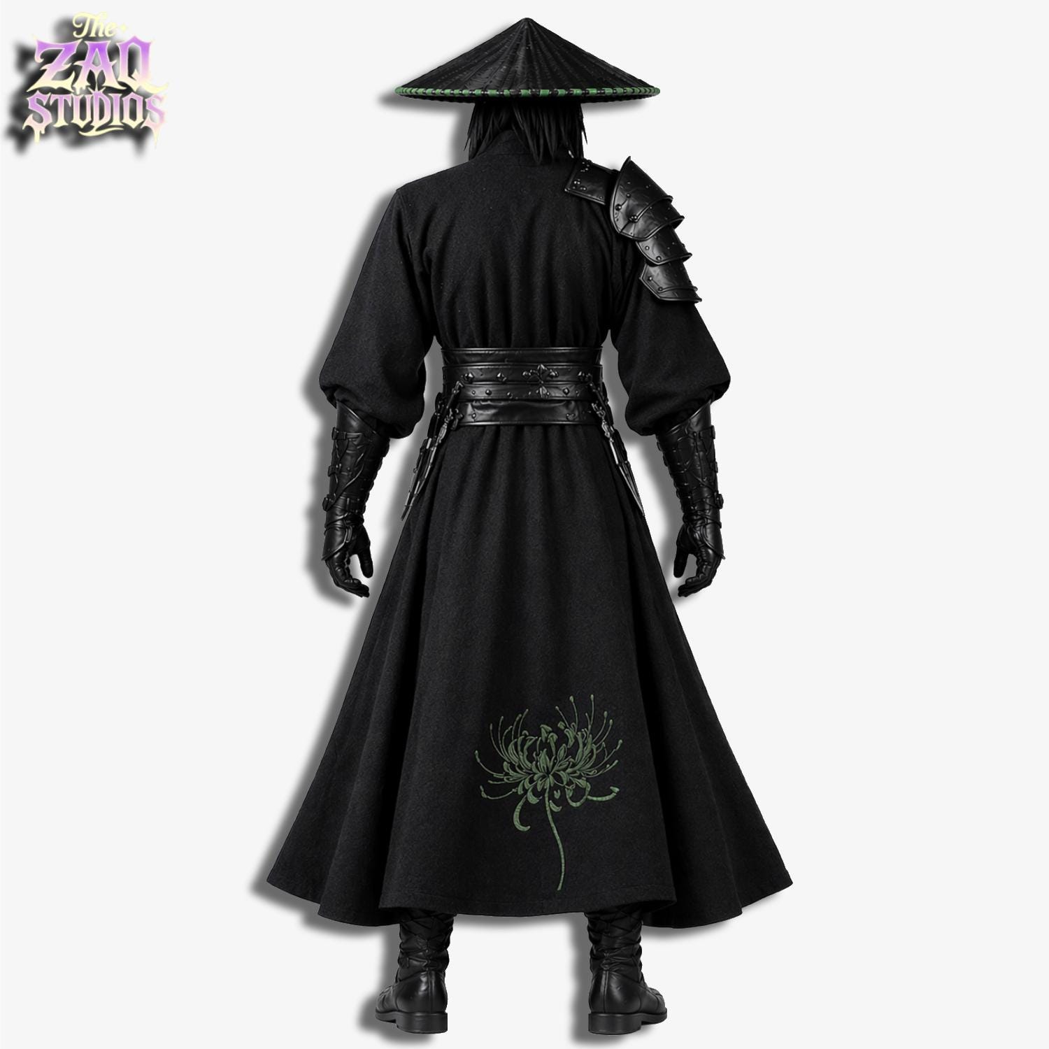 Wool Samurai Robe Coat & Leather Armor, Spider Lily Embroidery ...