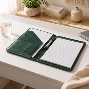 A4 Leather Portfolio Organizer, Refillable Notebook Cover, Writing Pad Holder, Document Folder, Office Desk Organizer