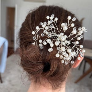 Pearl hairpiece wedding, Pearl bridal hairpiece, Pearl hair comb bridal, Elegant lace hairpiece wedding, Bridal hair accessories for half up