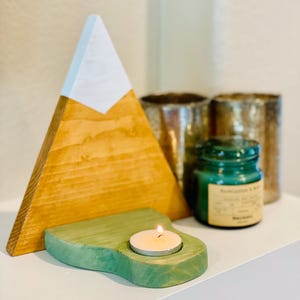 Handcrafted Wooden Mountain Tea Light Candle Holder
