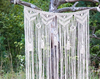 Cortina de macramé Cabecero de macramé de algodón blanco natural Telón de fondo de boda Decoración de puerta de ventana Boho Macrame arco de boda Boho pared colgante