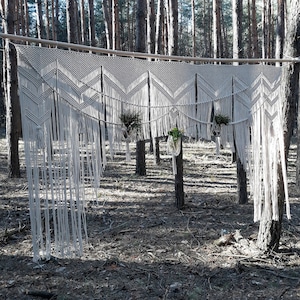 Macrame window curtain with plant hangers Large macrame arch Eco-friendly wedding decor Boho home Wedding backdrop Bohemian macrame decor