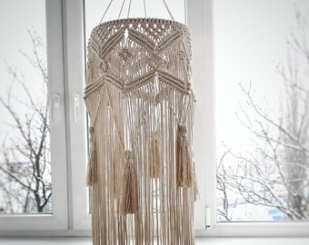 Macrame chandelier Large macrame ceiling hanging Bohemian home Boho wedding decor Macrame with tassels Meditation accessories Yoga room idea